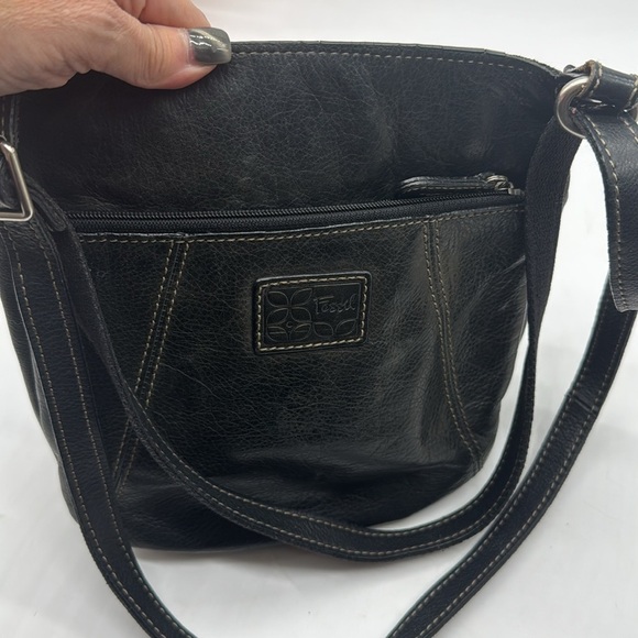 Fossil Black Leather Vintage Crossbody Bag built in wallet - Excellent condition - Picture 10 of 14